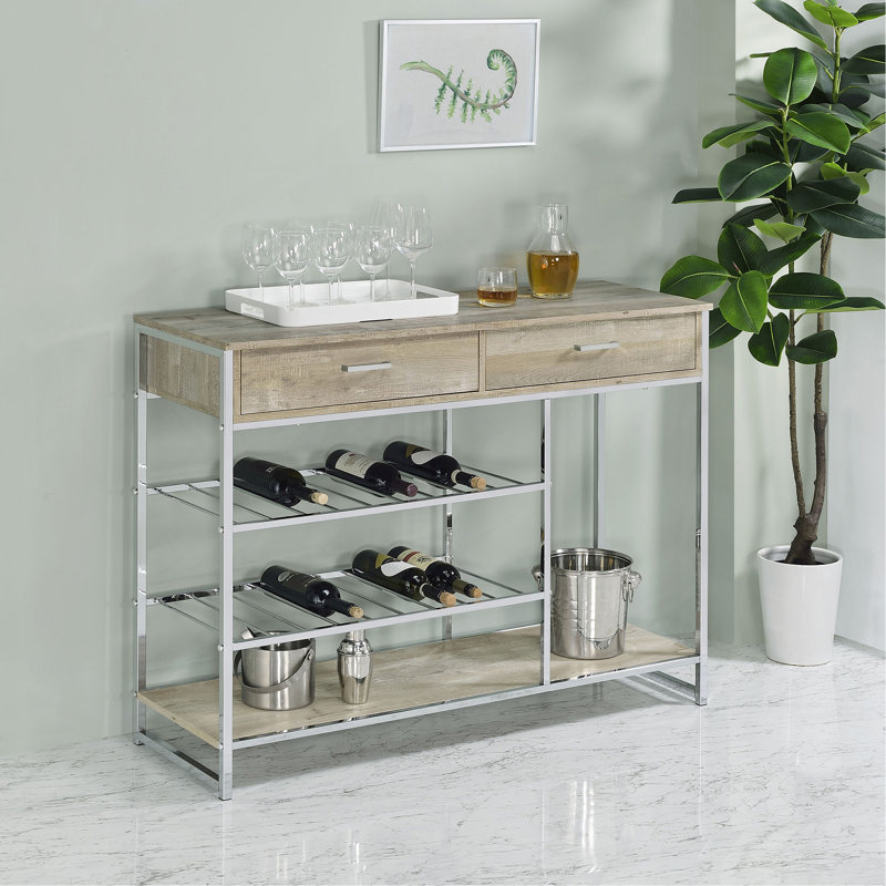 Rangement pour bar 2 tiroirs avec support à vin gris