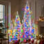 Ensemble de 5 arbres de Noël artificiels floqués au crayon avec 11 modes d'éclairage (4 pi x 3/6 pi / 8 pi)