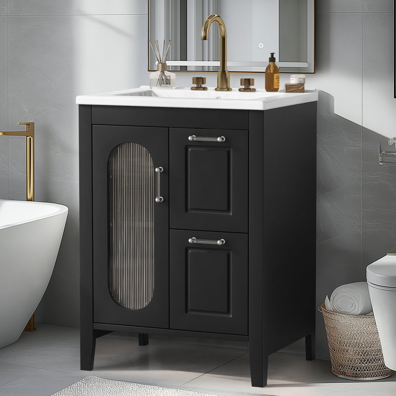 Richmond 24" Bathroom Vanity With Sink, Bathroom Vanity Cabinet With Two Drawers And Door, Blue