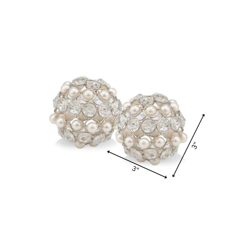Facetas Perla Cristal & Pearl Spheres, 3" H x 3" W x 3" D