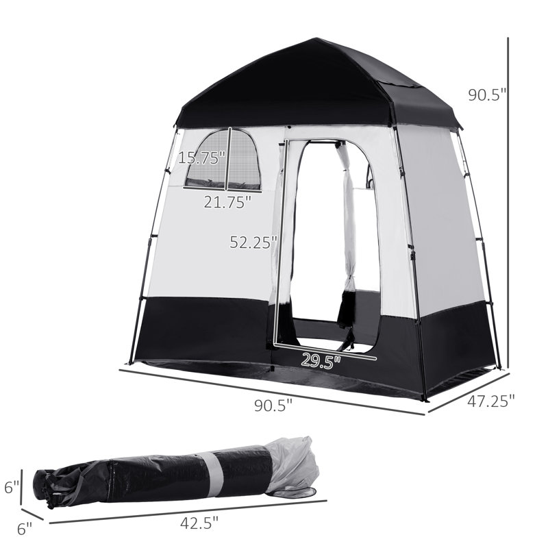 Black and White Portable Pop-Up Camping Shower Tent with Carrying Bag