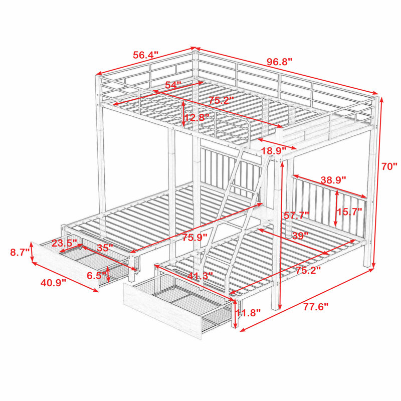 Kirkbride Kids Bunk Bed with Drawers , Black