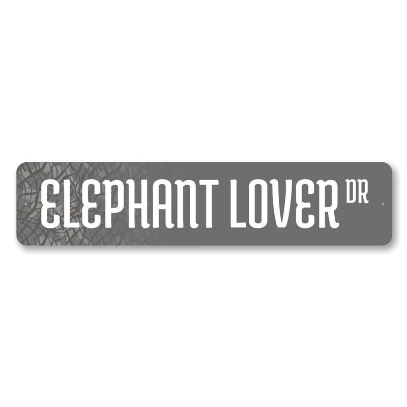 Plaque en aluminium «Elephant Lover Street», H 4 po x l 18 po x P 0,04 po