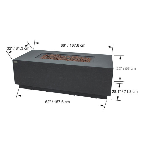 Envelor Andes 22'' H x 66'' W Concrete Propane Outdoor Fire Pit Table ...