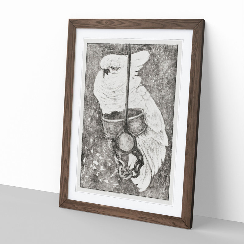 White Cockatoo by Theo Van Hoytema - Picture Frame Painting, Walnut, 65cm H x 48cm W x 2cm D