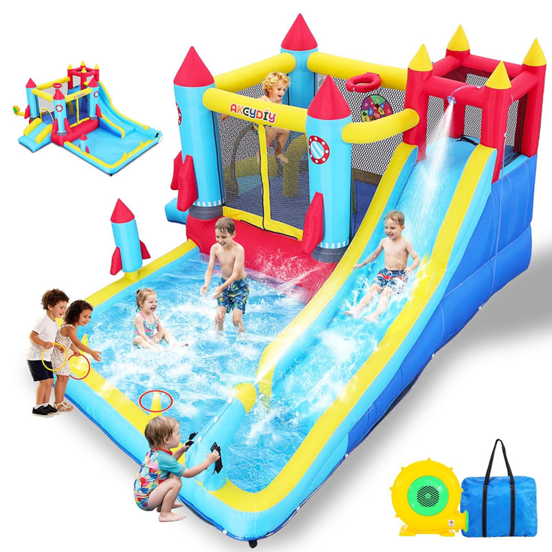 Jeu gonflable avec glissade d'eau 11,1 pi x 12,1 pi, parc gonflable 12 en 1 avec souffleur d'air