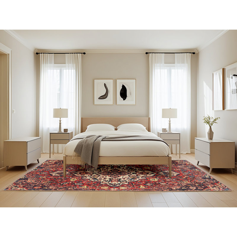 Tapis traditionnel rouge / noir, Rectangle 5 pi x 8 pi