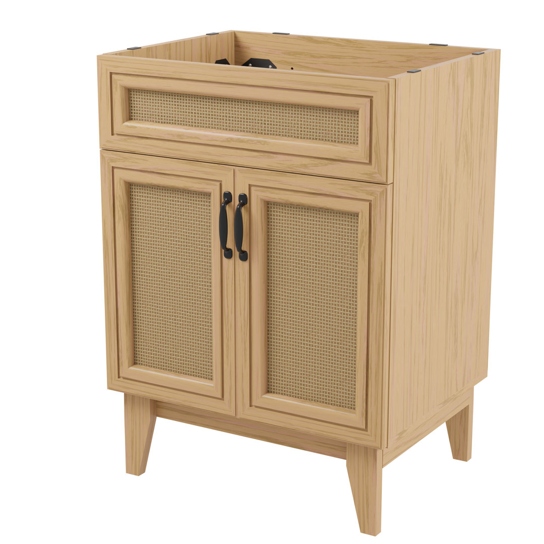 Javer 24" Rattan Modern Farmhouse 2-Shelf Bath Vanity Cabinet Only (Sink Basin not Included) Jonathan Y Base 