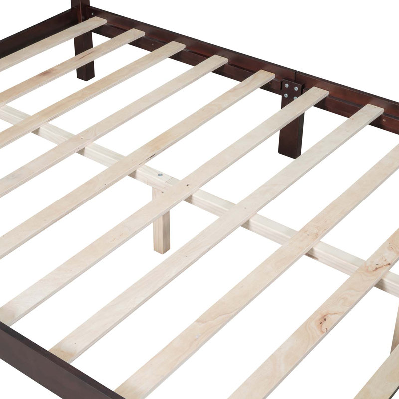 Base de lit plateforme en bois, lit plateforme de style rétro avec support en lattes de bois, Noyer