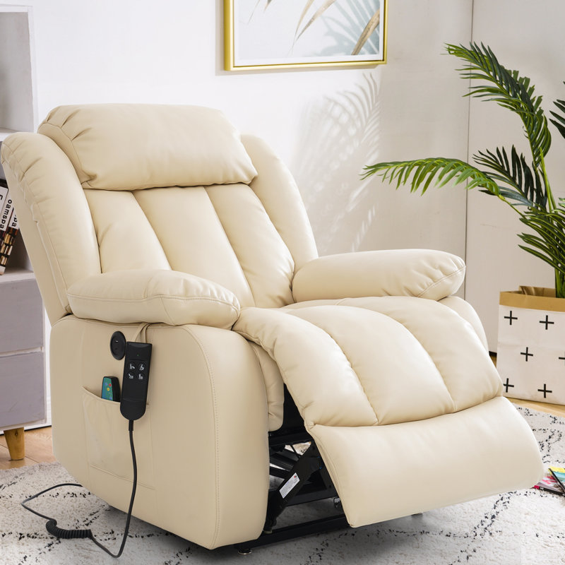 Breathable Leather Dual Motor Assist Power Lift Recliner Chair With Heating And Massage, Lay Flat Power Recliner For The Elderly