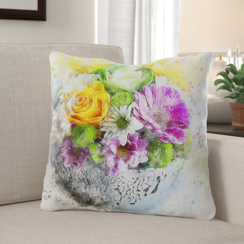 Coussin décoratif fleurs Dahmen, Microsuède, Intérieur