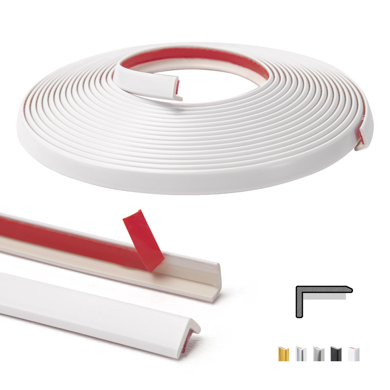 Garniture de coin 20 pi en vinyle auto-adhésif pour carrelage et rebords muraux, blanc, Blanc