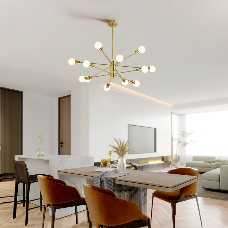 Klotilda 12 - Light Dimmable Modern Sputnik Sphere Chandelier, Antique Brass