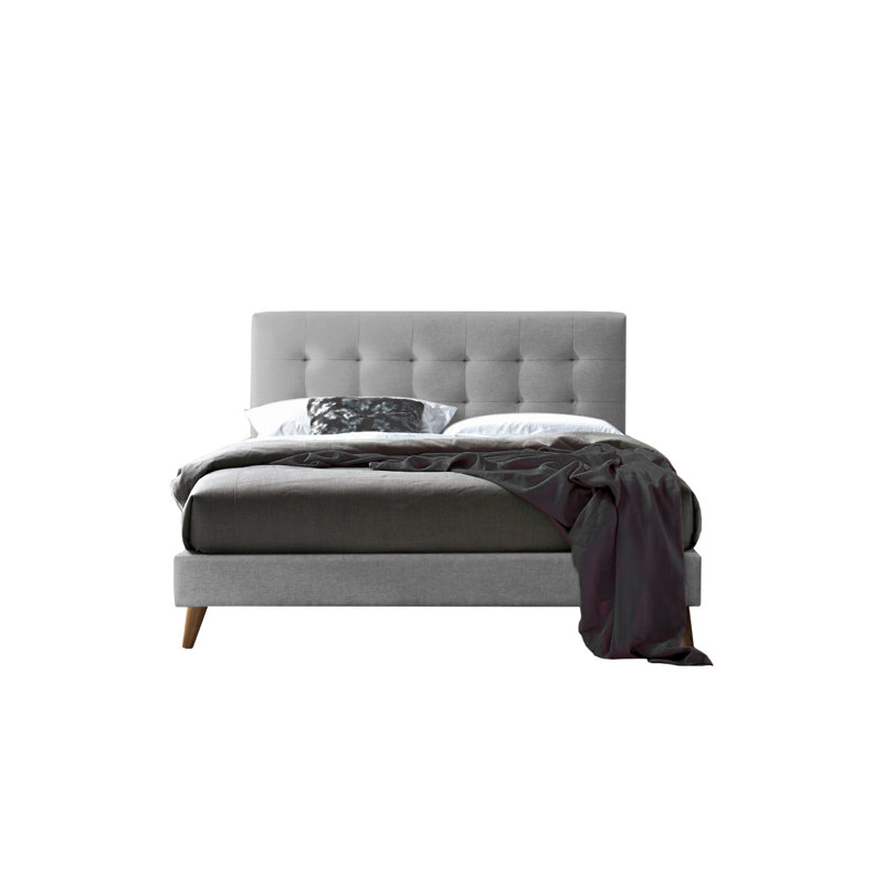 Morris Upholstered Bed, Double (4'6), Light Grey