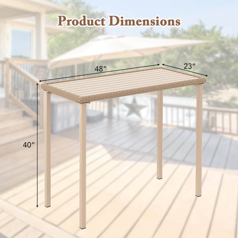 48" Outdoor Counter Height Table Patio Bar Table Heavy Duty Rectangle Metal Frame