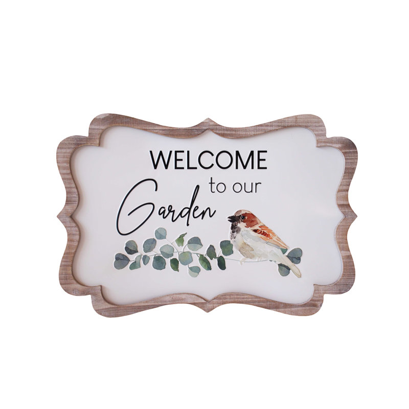 Enseigne murale 23,5 po en métal blanc «Welcome to the Garden»