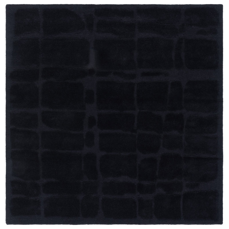 Rodeo Drive 678 Hand Tufted Wool/Cotton Abstract Rug in Black, Square 6'