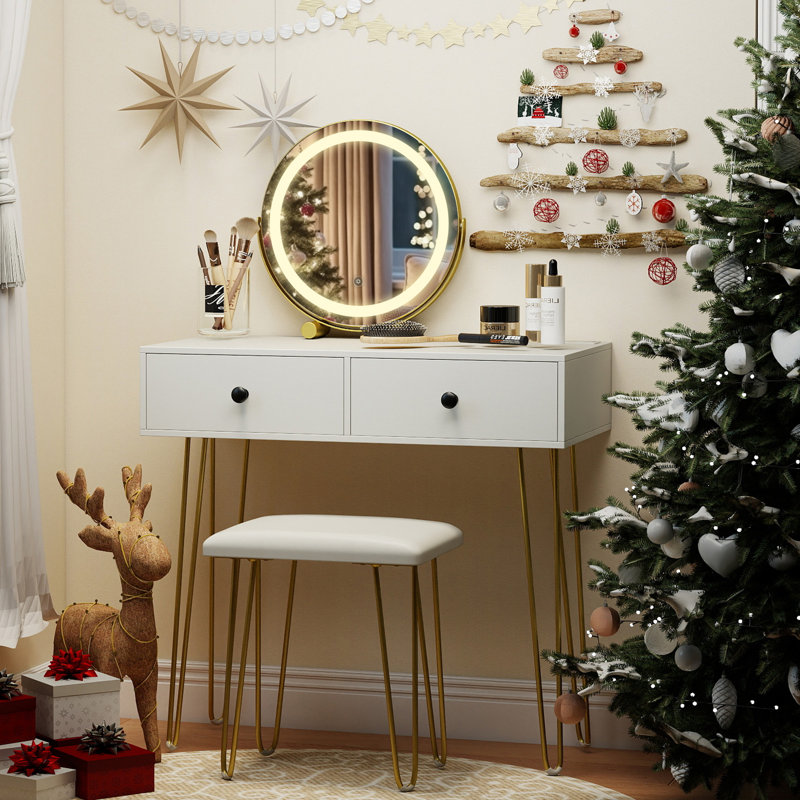 Dressing Table, White/Gold