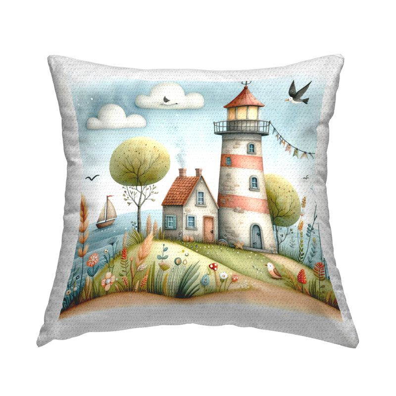 Coussin d'extérieur imprimé nautique Phare nautique par LSR Design Studio
