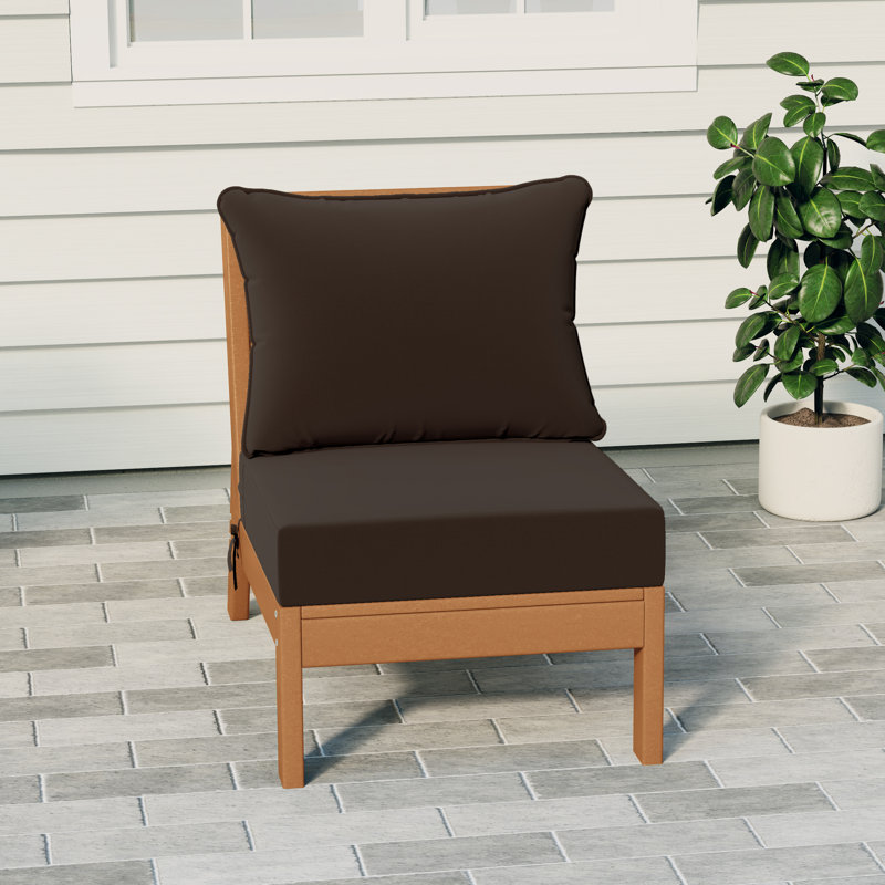 Deep Seating Armless Chair With Cushions, Brown, Teak