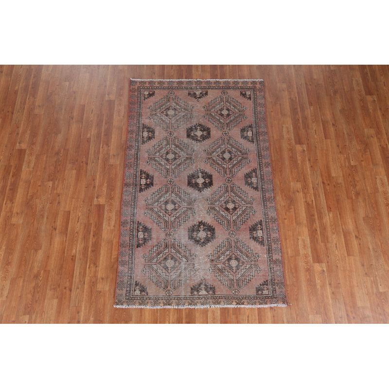 Tapis unique en laine noué à la main de style années 1960 de 3 pi 10 po x 6 pi 6 po Itzayani