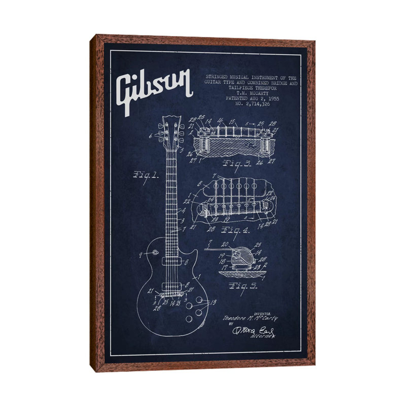 Gibson Guitar - Print on Canvas, 152.5 cm H x 101.5 cm W, Brown Framed