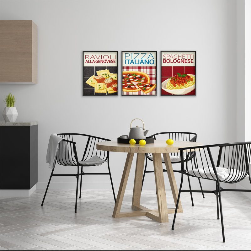 Ensemble de 3 giclées encadrées Classic Italian Pasta Meal, design par Kim Allen, H 14 po x l 11 po