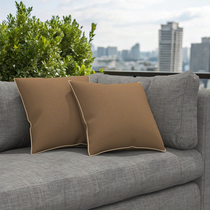 Coussins décoratifs Sunbrella® pour l'intérieur et l'extérieur, coussins carrés avec housses (ensemble de 2), Toile cacao