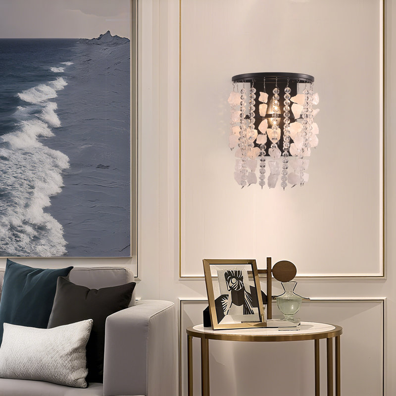Natural Stone & Crystal Bead Flush Mount Sconce