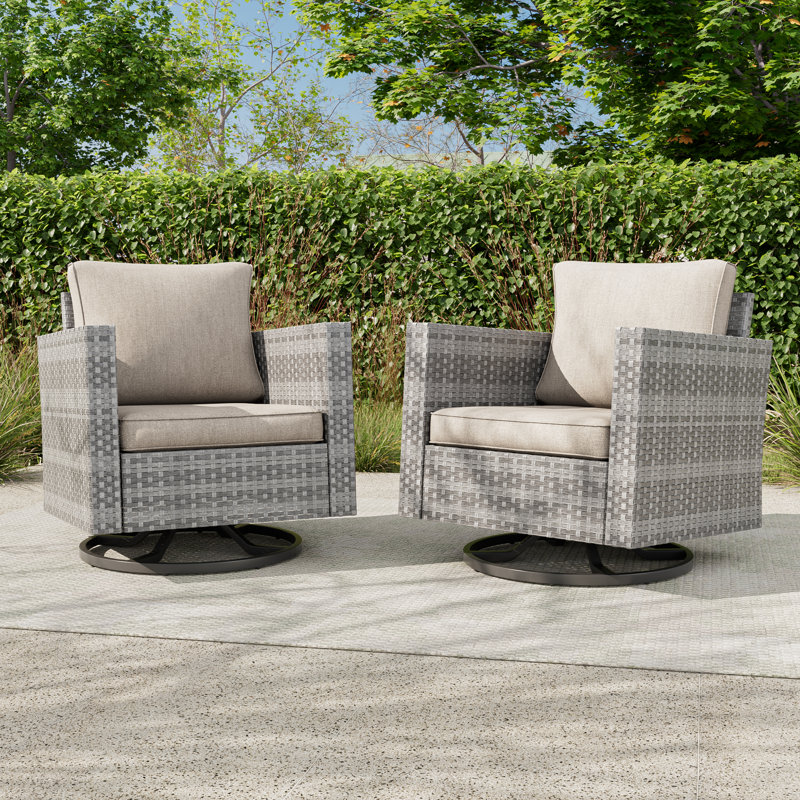PE Wicker Patio Swivel Chair(Set of 2), Beige Cushion/Gray Frame