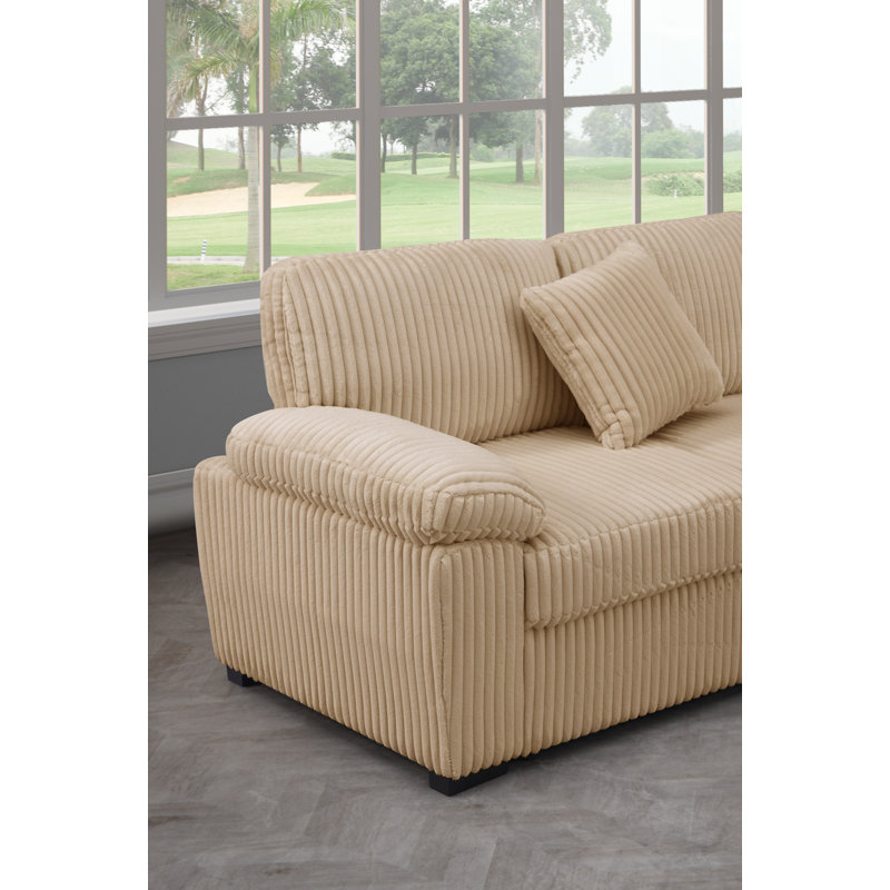 Canapé modulaire en velours côtelé de 117,75 po avec méridienne et rangement, Chameau
