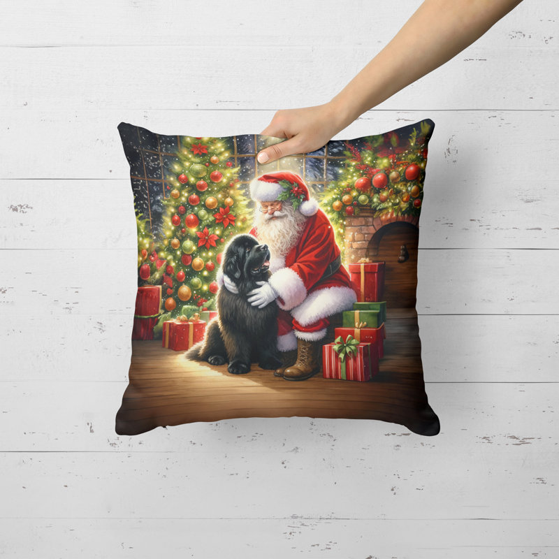 Coussin Terre-Neuve et le Père Noël, H 18 po x l 18 po