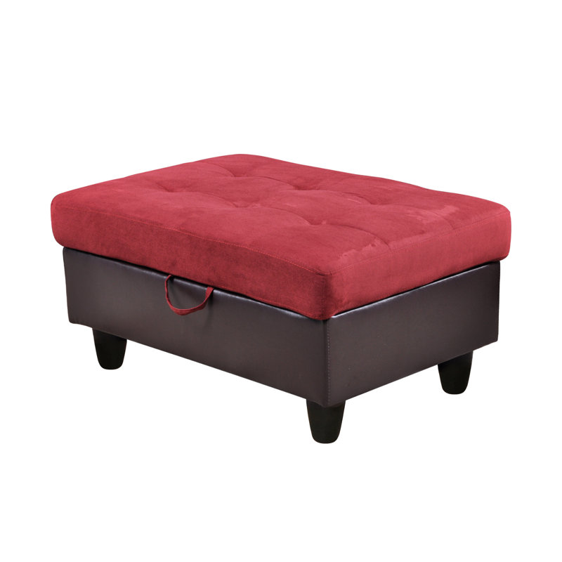 Repose-pieds de rangement en flanelle et en PVC de 35 pouces, Brun, Velours rouge / similicuir