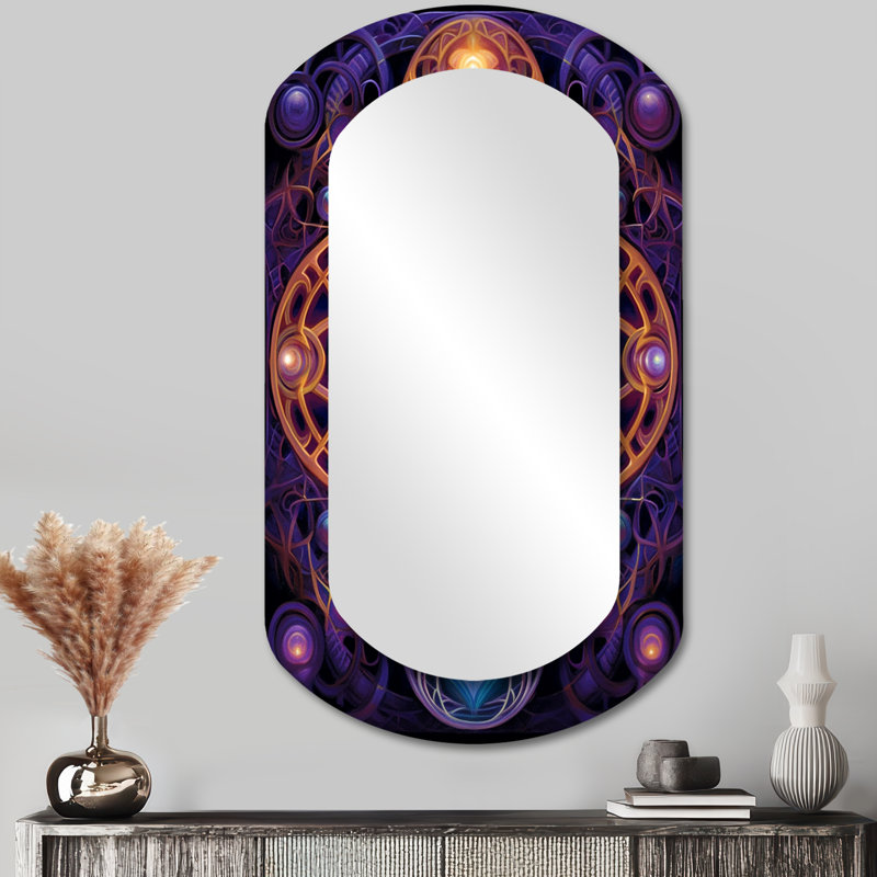 Mystical Mandalas - Boho Mandala, miroir mural cylindrique, miroir décoratif asymétrique doré, 43 po x 23 po