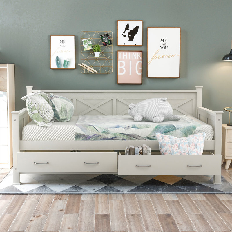Twin Size Daybed With 2 Large Drawers, Cream White