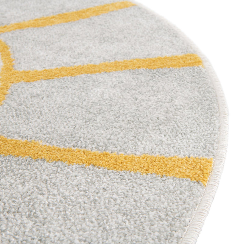 Whimsy Gray and Yellow Round Kids Synthetic Rug