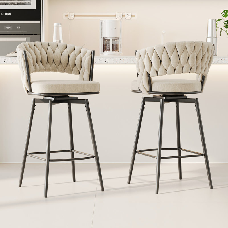 360°Swivel Bar Chairs Set Of 2, Equipped With Soft Cushioned Backrest Counter Stool, White