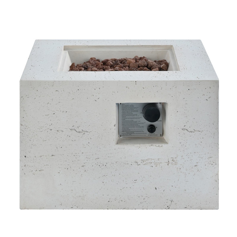 24.02'' 40000 BTU Outdoor Square Fire Pit With Steel Burner, Beige