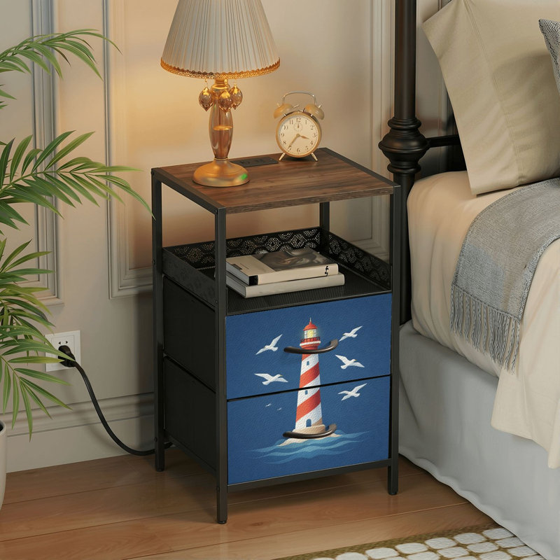 Table de chevet 2 tiroirs avec station de charge, table de chevet avec ports USB et prises USB