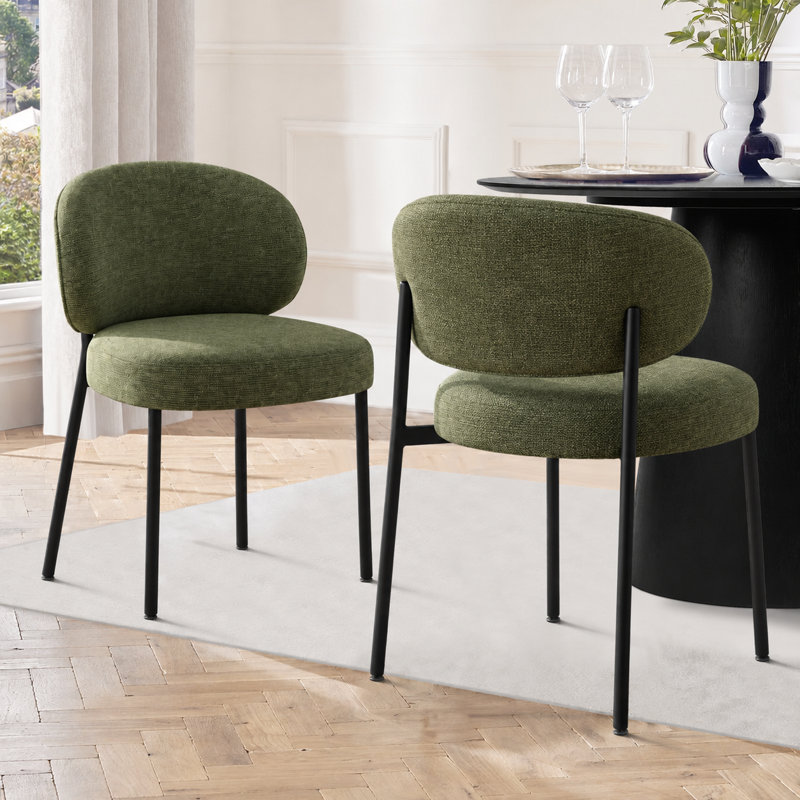 Chaises de salle à manger rembourrées de 49 cm de large avec dossier incurvé ergonomique, Vert