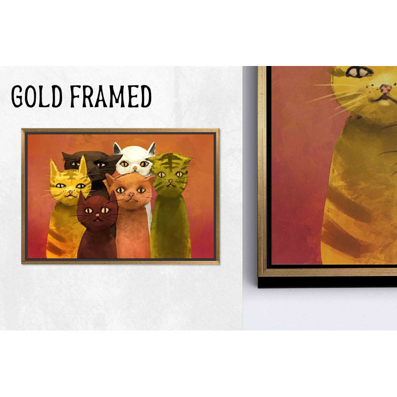 Art mural imprimé sur toile: conception abstraite de chat moderne, 1P encadrée d'or, H: 11,9 po x l: 15,8 po