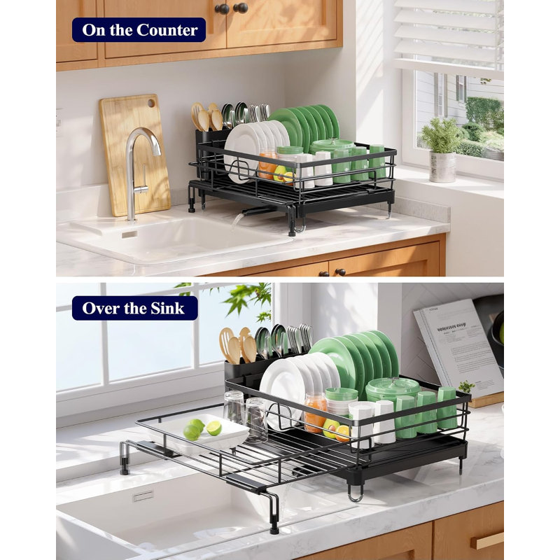 Extendable Dish Drying Rack - Rust-Resistant Dish Racks for Kitchen Counter with Adjustable Support Legs