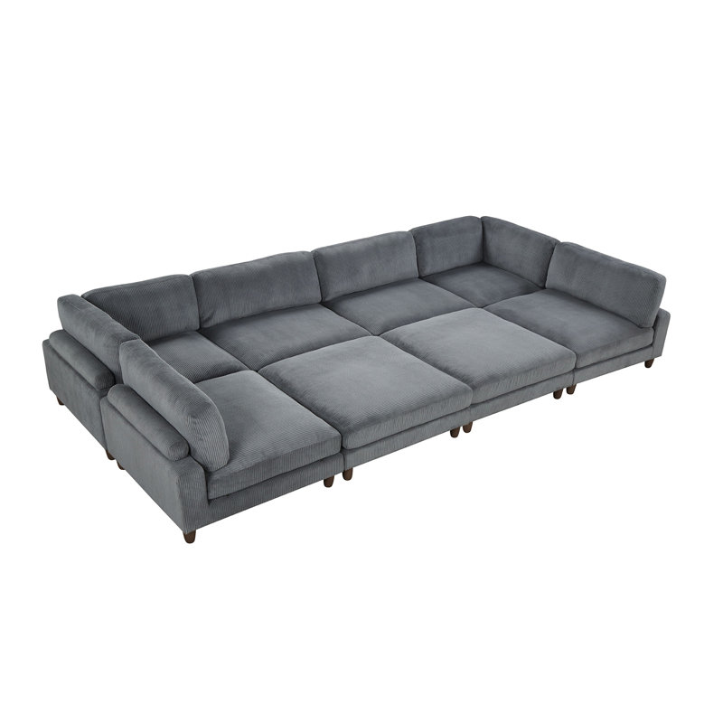 Canapé modulaire à 8 places Connors, Velours côtelé gris / velours
