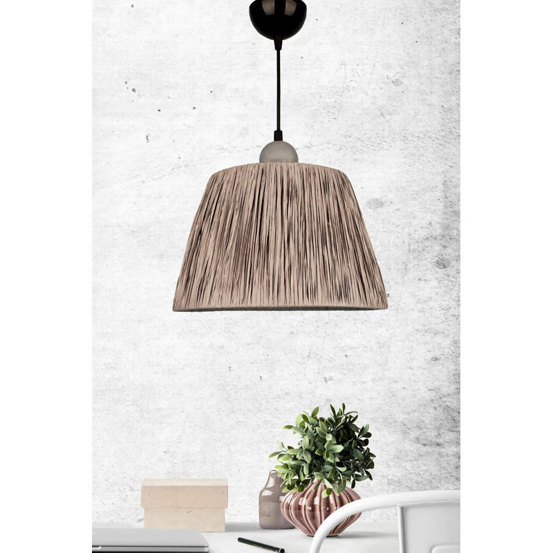 Adjustable Grey Chandelier Light Fixture, Plastic Body, Ø11.8 x 9.8 inches | Rafia Cap, Max 40W E27 Socket, Height 9.8 - 21.7 inches | Modern Design, Perfect for Living Room & Dining Areas, Stylish & Functional Lighting
