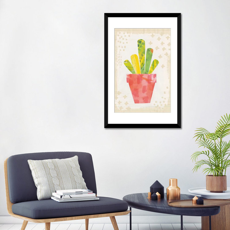 «Collage Cactus VI.A, impression sur toile tendue, H 32 po x l 24 po x P 1 po, Toile tendue, Blanc