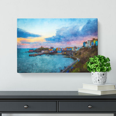Tenby Harbour In Pembrokeshire Wales Painting - Wrapped Canvas