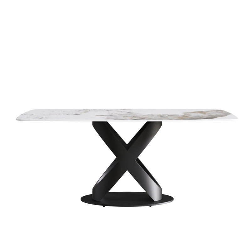 Sintered Stone Top Pedestal Dining Table, Black, 29.53"H x 70.87"L x 35.43"W, Pandora