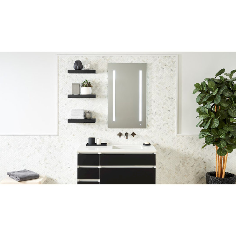 AiO Recessed Frameless Medicine Cabinet with 6 Adjustable Shelves and LED Lighting, 39.375" H x 23.25" W x 4" D, Left