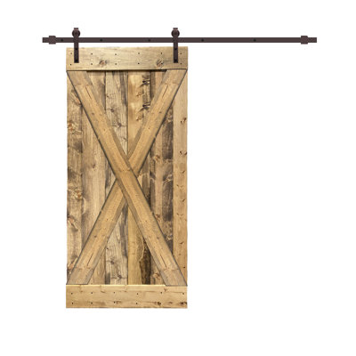 Panelled Wood Stained Pre Assembled Barn Door with Installation Hardware Kit