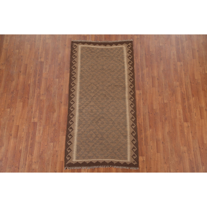 Reversible Wool Kilim Geometric Runner Rug 3x7